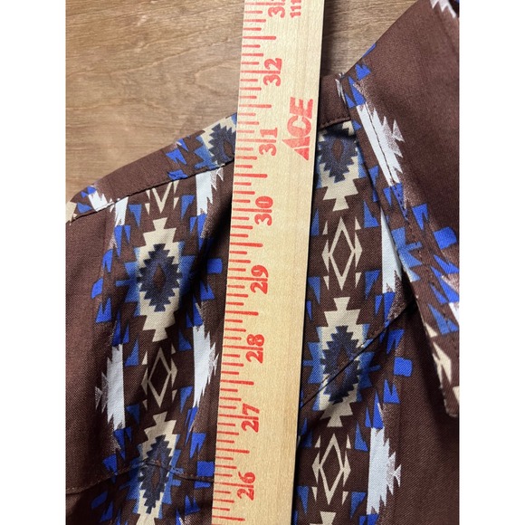 Wrangler Mens XXL Western Snap Shirt Brown Blue Aztec Geometric Pearl Snap Print - Picture 5 of 6